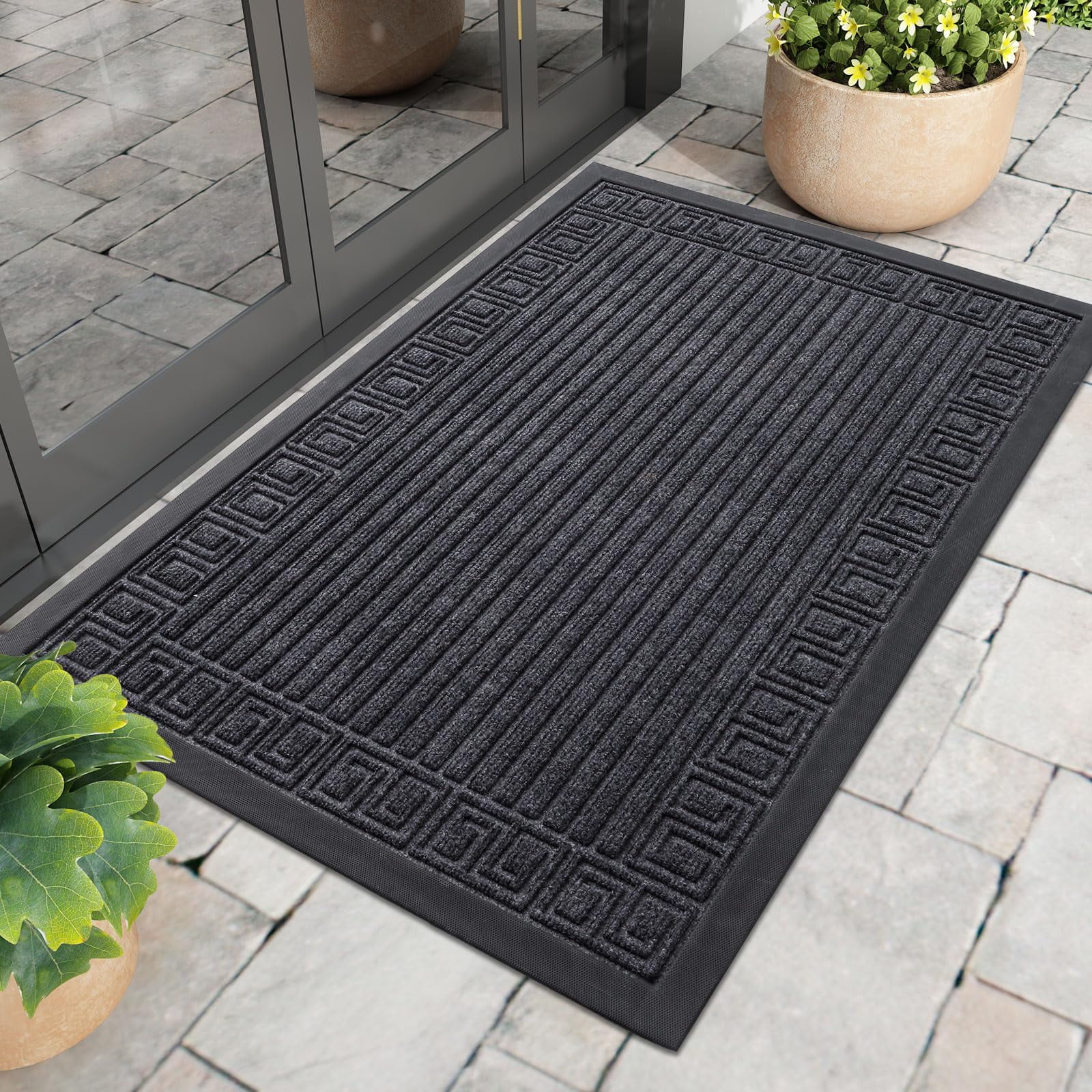 Buganda Outdoor Doormats, Heavy-duty Rubber Door Mats, Absorbs Moisture and Dirt Outdoor Mats, Low Profile Mats for Entry, 36"x24", Grey