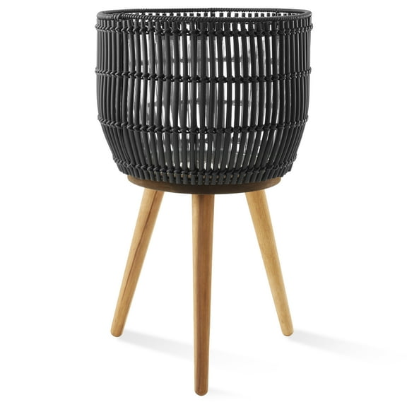 Casafield Floor Planter with Wood Legs in Black, Planter Basket with Stand, Large Plant Pot Cover with Liner