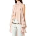 thumbnail image 2 of Women'S Chiffon Blouse Asymmetrical Tops Split Sleeve Sheer Flowy Mock Neck Halter Top Pink M, 2 of 7
