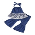 thumbnail image 1 of 2Pcs Toddler Girls Suits Halter Sleeveless Lace Smock Tank Tops Flared Denim Long Pant, 1 of 6