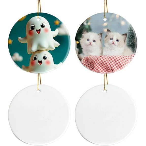 Sublimation Ceramic Ornaments ‌ Personalized White Round Porcelain Ornaments for Xmas Tree - Bulk Ceramic Discs, Sublimation Ornament Blanks Ideal for Heat Press Printing (2pcs, Round)
