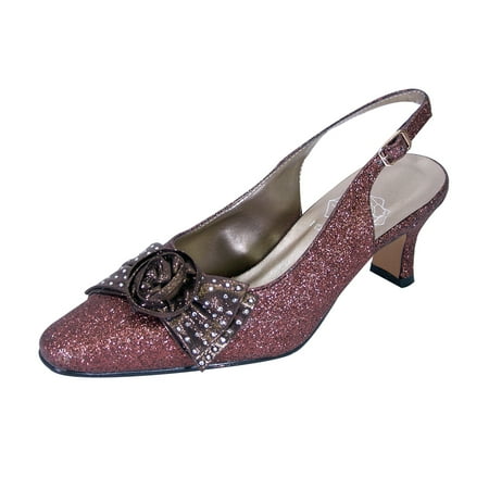 

FLORAL Alaina Women s Wide Width Crystal Rose Bow Glitter Fabric Upper Slingback BRONZE 5.5