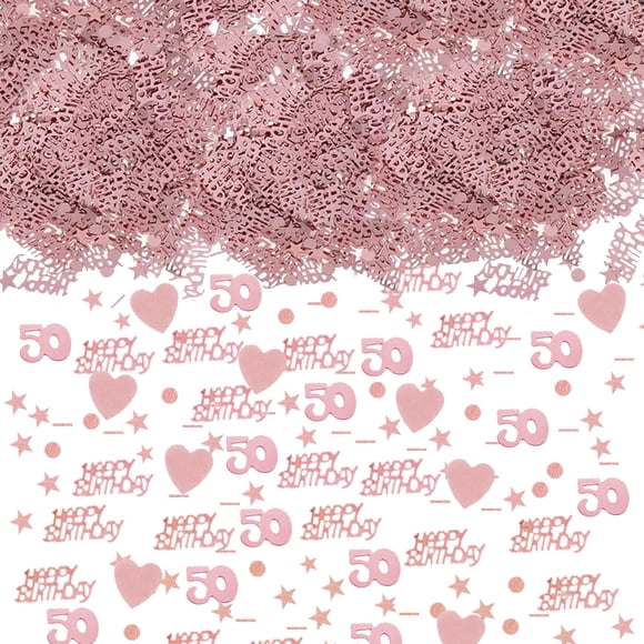 HJYZY 1650 Pcs Confettis Joyeux Anniversaire Rose Doré 1/13/16/18/20/21/30/40/50/60/70/80/90 Confettis Décoratifs Numériques Cœur Parfaits pour Décorations de Table Fournitures de Fête (50)