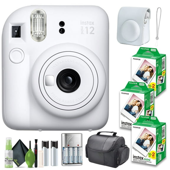 FUJIFILM INSTAX MINI 12 Instant Film Camera Clay White with Fuji INSTAX MINI Instant Film 60 Photo Sheets with Camera Case and Accessories Ideal Gift for kids, Teenage Girl & Adults