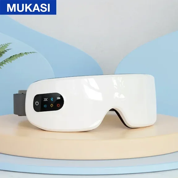 Eye Massager with Vibration Bluetooth Music, Smart Massage Eye Mask for Eye Relax, Reduce Eye Strain, Improve Sleep(WHITE))