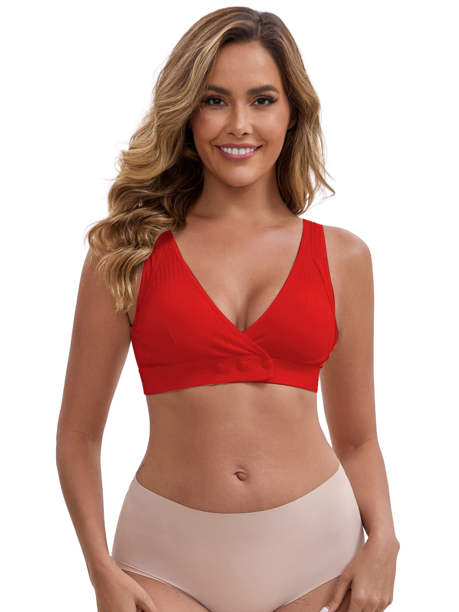 DARING DIVA Front Closure Nursing Bra Crossover Ribbed Bralette XXL Red