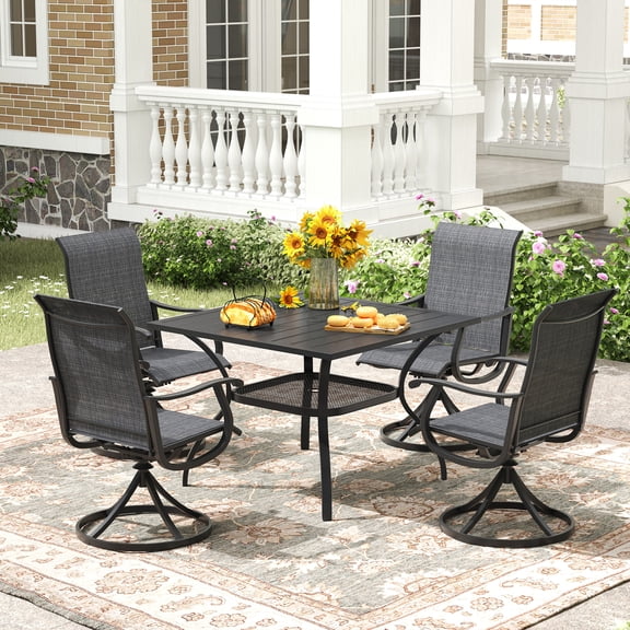 VOXBIN 5 Pieces Outdoor Patio Dining Set, Includes 37.8" Square Table and 4 Patio Swivel Chairs for Lawn Garden