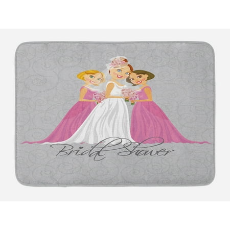 Bridal Shower Bath Mat, Bride and Best Friends Bridesmaid on Floral Ivy Backdrop Art Print, Non-Slip Plush Mat Bathroom Kitchen Laundry Room Decor, 29.5 X 17.5 Inches, Grey Pink and White,
