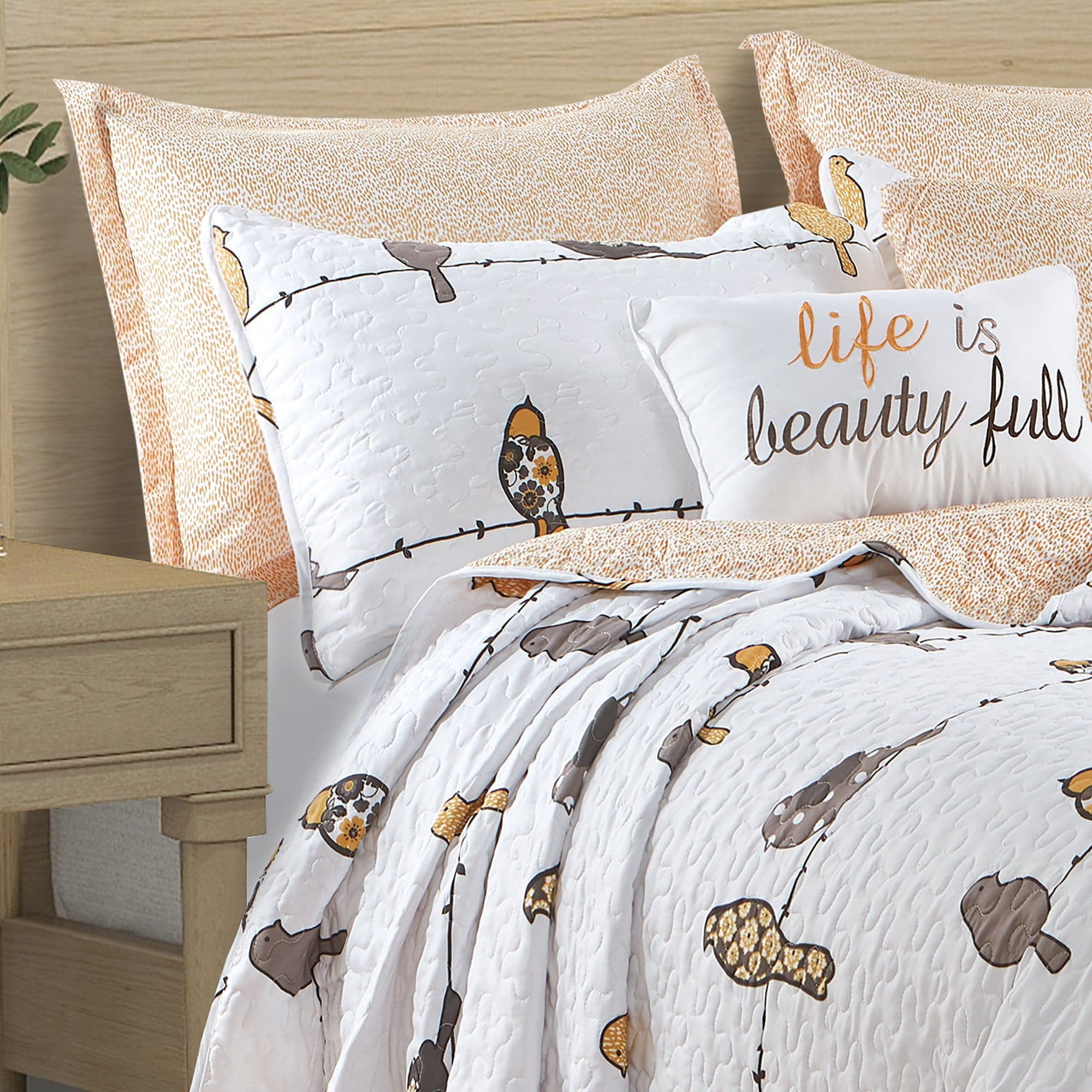 Rowley Birds 7-Piece King Quilt Set, Orange