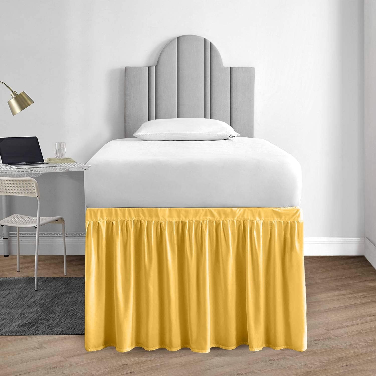 Dorm Room Bed Skirt - College Dorm Bed Skirt - Long Bed Skirt Dorm - Extra Long Dorm Room Bed Skirt - Elegant Design Brushed Microfiber - 1000 Series Bedskirts - Twin-XL - 52 Drop Golden
