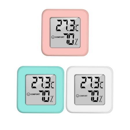

Mini Thermo-Hygrometer Indoor 3PSC Thermometer Hygrometer and Humidity Monitor with LCD Screen(White+Green+Pink)