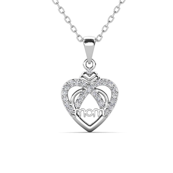 Cate & Chloe Jenna 18k White Gold Plated Mom Heart Necklace with Simulated Diamonds for Women