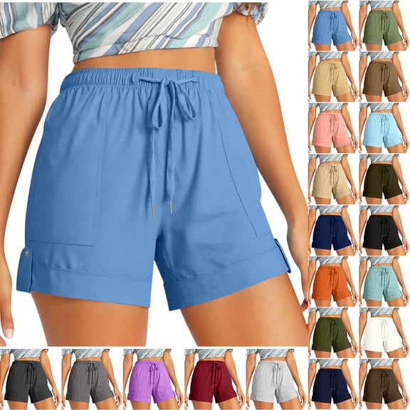 Bloomae Bermuda Shorts for Women Plus Size Casual Drawstring Elastic Waist Comfy Beach Lounge Short Pants Loose Fit Stretch Athletic Pocket Shorts for Running Golf Hiking Travel