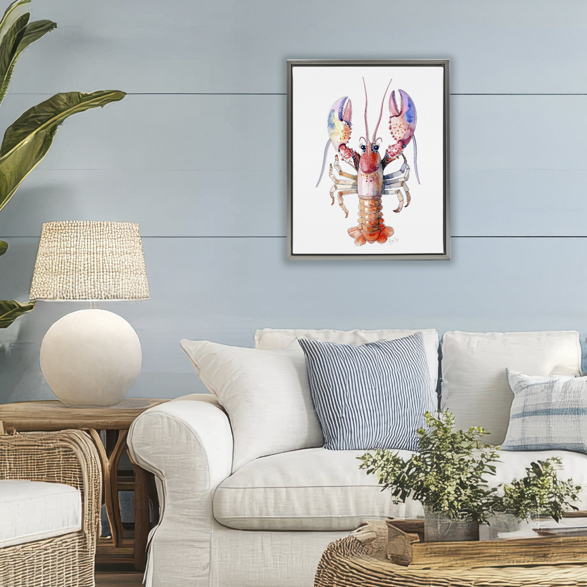 Stupell Industries Coral Claw Lobster Gray Framed Floater Canvas Wall Art, design by Shelly Craig