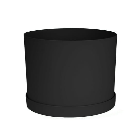 Bloem Mathers 8" Modern Resin Planter - Indoor Pot with Drainage Holes and Removable Saucer Tray, Black