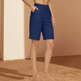 thumbnail image 5 of Women Wide Leg Shorts High Waist Wide Leg Pocket Summer Vacation Linen Hiking Shorts Women Navy, 5 of 5