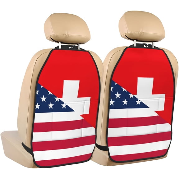Xecao USA Switzerland Pattern Car Seat Back Protector 2 Pack Large Capacity Pocket, Kick Mats Back Seat Protector