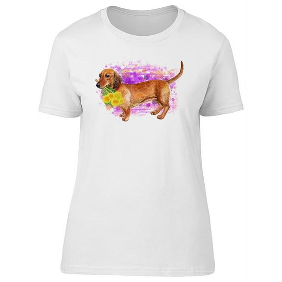 German Dachshund On Pink Spot T-Shirt Women -Image by Shutterstock, Female Large