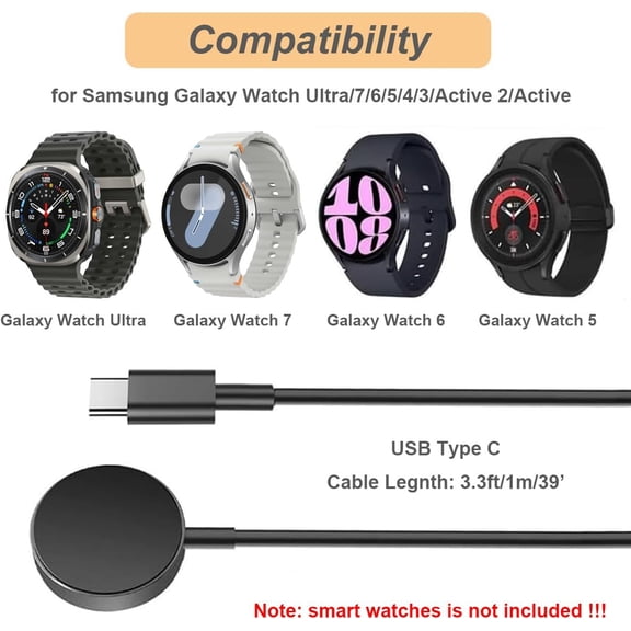 SHILIU-Charger for Samsung Galaxy Watch 7/6/5/Ultra (USB-C) (3.3ft/1m)