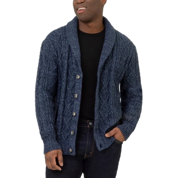 BlankNYC Men’s Cardigan Sweater — Classic Knit Layer - Blue - Size Large