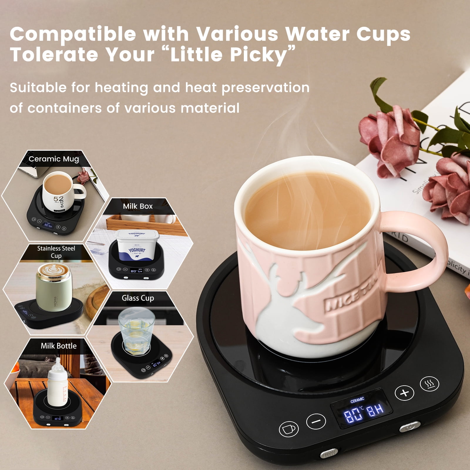 PUSEE Candle Mug Warmer Electric,Auto On/Off Gravity-Induction Coffee Mug  Warmer with 9 Temp Settings,1-9 Timer Candle Melter Warmer Beverage Coffee  Warmer Practical Portable Warmer for Home & Office
