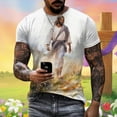 thumbnail image 2 of Mens Easter Shirts Letter Print Short Sleeve Round Neck Floral Bottoming Jesus Shirt for Men,Beige,5XL, 2 of 5
