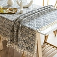 thumbnail image 6 of Blue and White Porcelain Pattern Cotton Linen Fabric, Stitching Tassel Rectangle Tablecloth for Kitchen | Dining | Tabletop | Decoration | Tea Party | Weddings | Farmhouse (55x102 Inches), 6 of 7