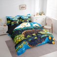 thumbnail image 2 of Castle Fairy Flat Art Brown Bear 7-Piece Twin Bedding for Teens,Snowy Mountain Pine Forest Bedding Comforter Set,Blue Green Brown,Black Reversible, 2 of 7