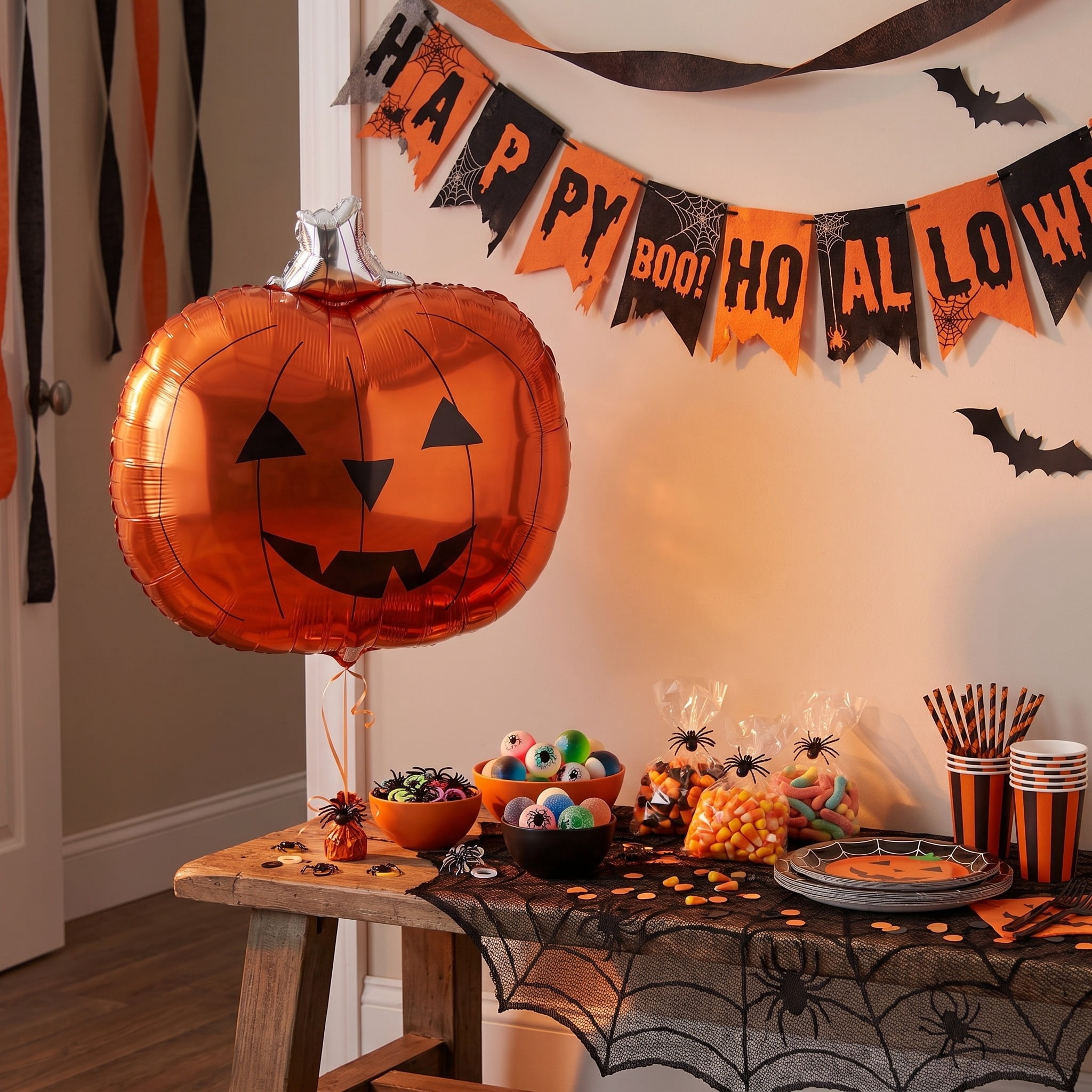 Pumpkin Foil Balloon, Orange and Black, 25", Halloween by Way To Celebrate