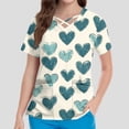 thumbnail image 4 of Valentines Day Scrub Tops for Women Casual Criss Cross V Neck Cute Love Heart Printed Scrubs Hoilday Short Sleeve Scrub Shirts Nursing Uniform Medical Nurse Workwear with Pockets Turquoise L, 4 of 4
