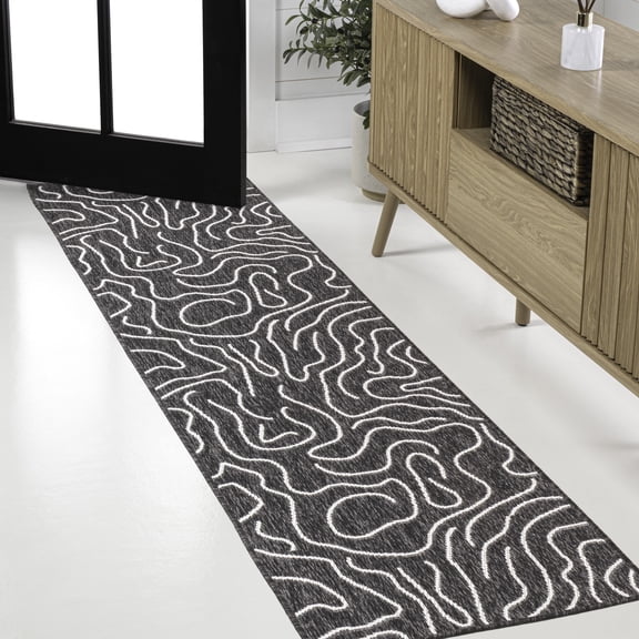 JONATHAN Y TUSCAN SUN 2 x 8 Runner Rug, Nolan Coastal Organic Shapes - Black/Cream, TSN307B-28