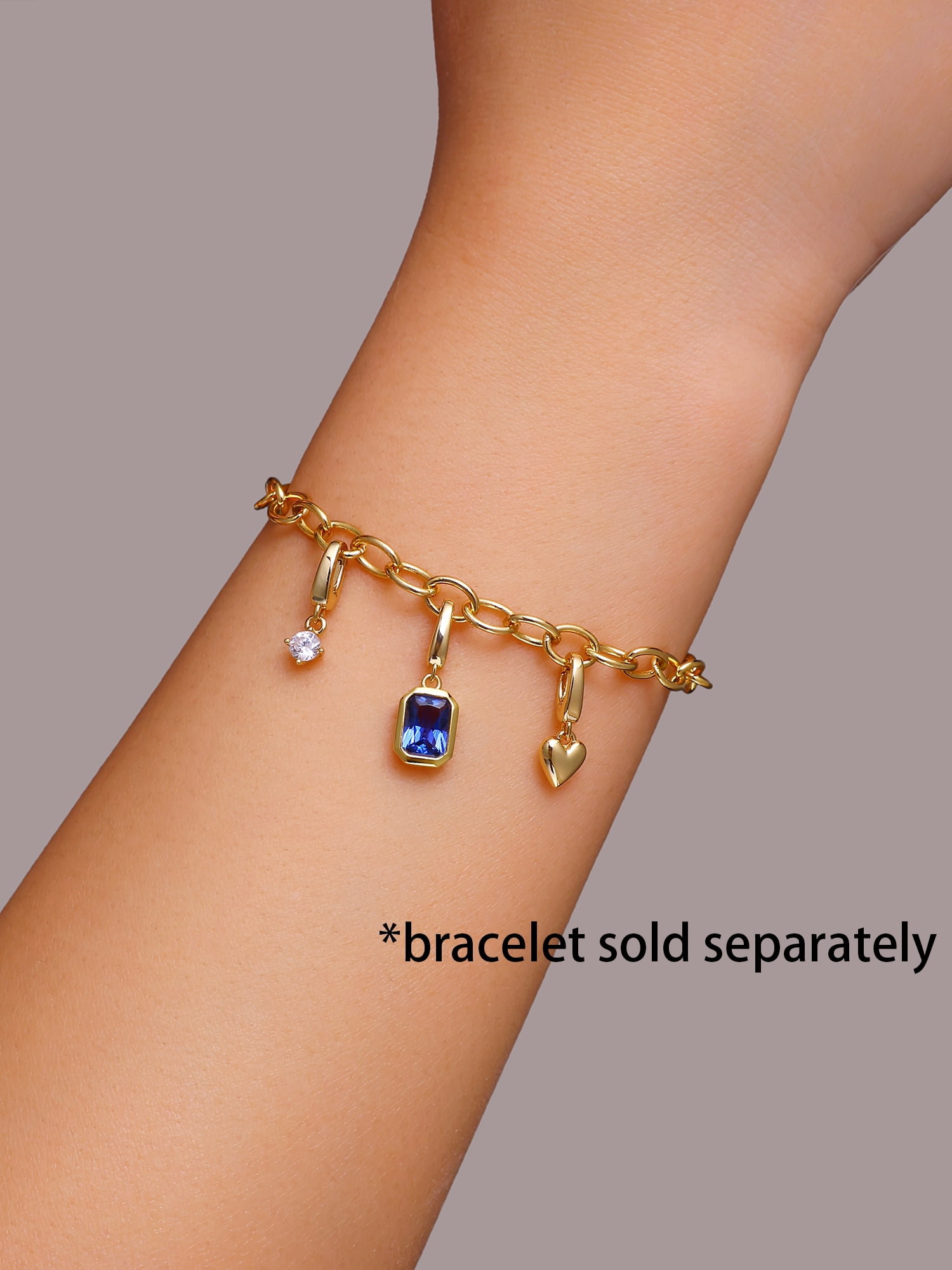 Brilliance Fine Jewelry Simulated Sapphire and Simulated Diamond Charm Set in 14KT Gold Plated Sterling Silver