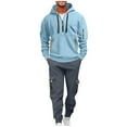 thumbnail image 3 of Txeol Mens Fleece Track Suits 2 Piece Set Quarter Zip Drawstring Hoodies and Cargo Sweatpants with Pockets Casual Outdoor Athletic Sets Sky Blue S, 3 of 5