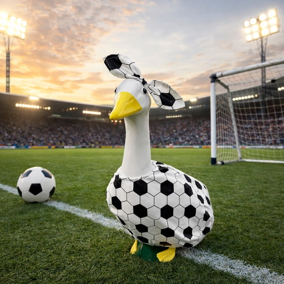 Soccer Theme Porch Goose Outfit,Fits Large 23" H Goose Statue, Football Fan Goose Clothes with Ball Pattern Hat & Scarf, Sports Game Day Porch Goose Costume for Summer Lawn Yard Garden Party Decor