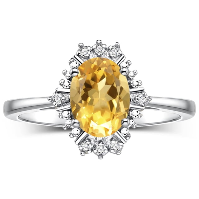 RYLOS Bagues pour Femmes Bague en Or Blanc 14K avec Pierre Précieuse Ovale 7X5MM et Diamants Étincelants Novembre Citrine Bijoux Taille 6