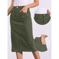 thumbnail image 2 of DARING DIVA Women's Denim Split Back Pockets Midi Jean Skirts XS Army Green, 2 of 6