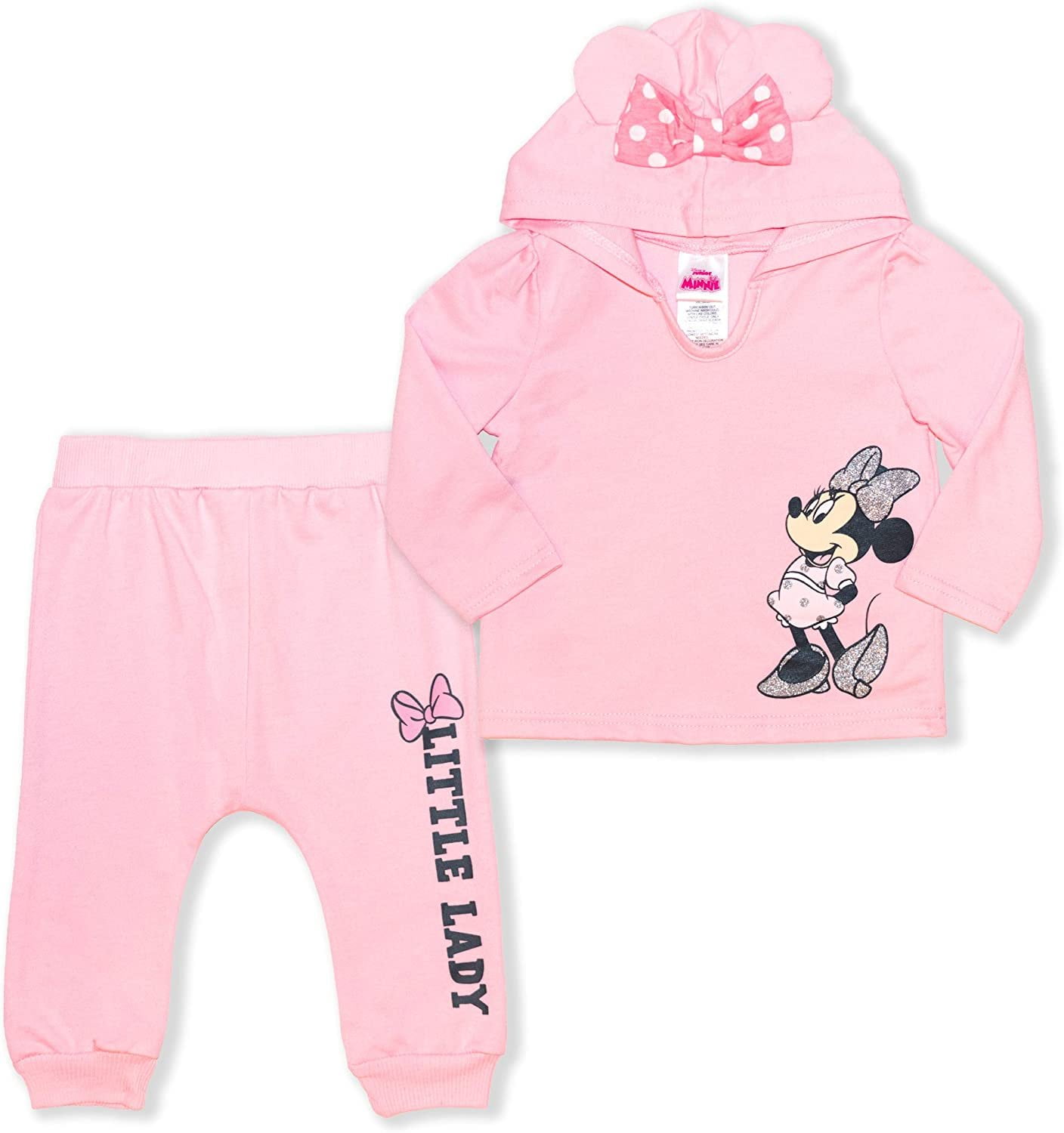 Disney Girl's 2-Piece Minnie Mouse Pullover Hoodie with Bow and Jogger Set 
