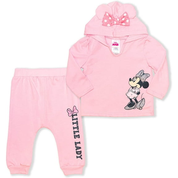 Disney Girl's 2-Piece Minnie Mouse Pullover Hoodie with Bow and Jogger Set