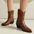 thumbnail image 2 of UngA Western Boots Wide Calf Womens Suede Mid Calf Boots 4 Way Fold Over Style Chunky Block Heel Booties Fall Winter Brown,6, 2 of 7