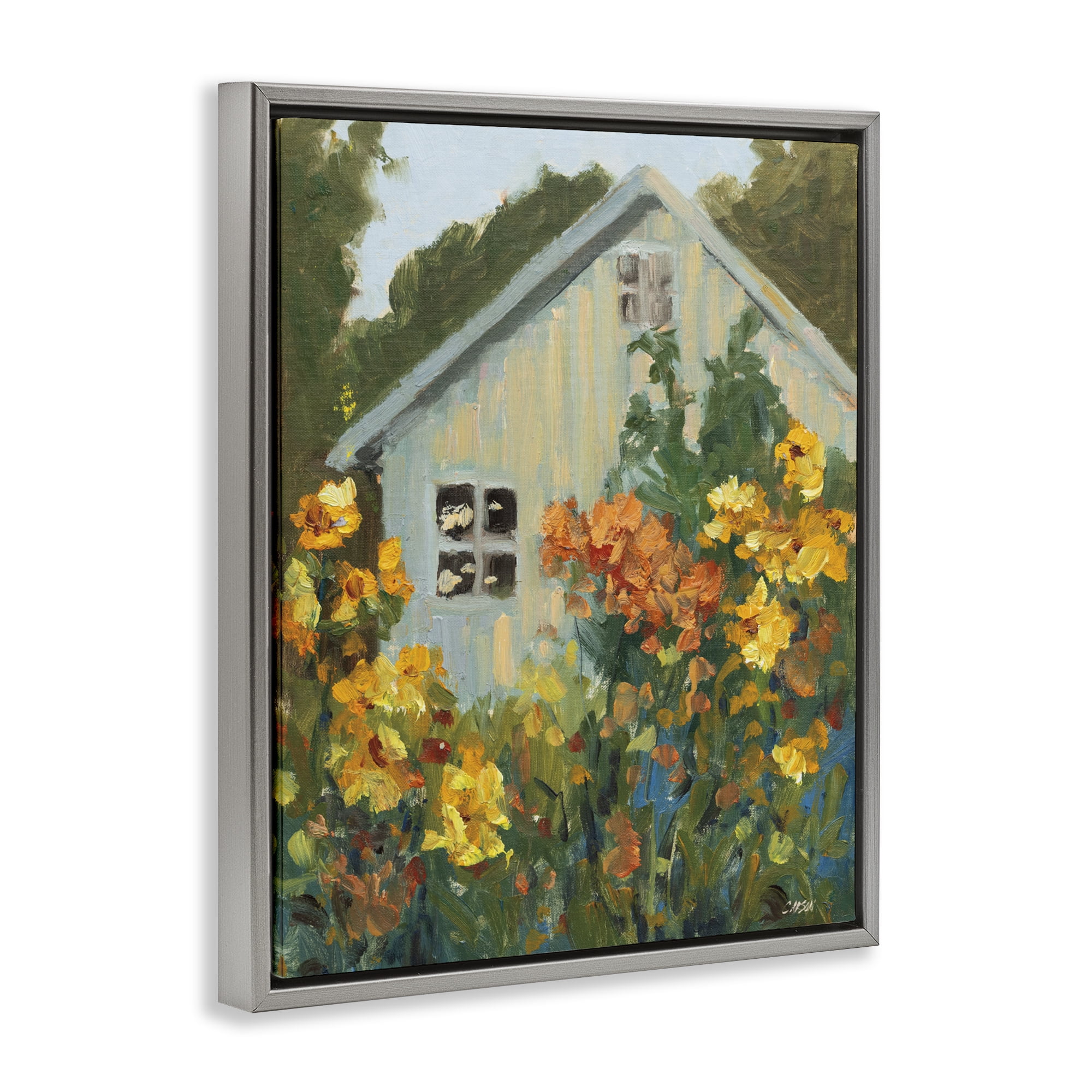Stupell Industries Sunlit Cottage Garden View Gray Framed Floater Canvas Wall Art, design by Carson Overstreet