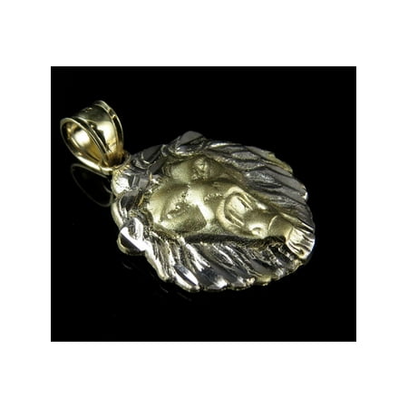 - 10K Yellow Gold Diamond Cut Lion Face 1 Inch Pendant Charm