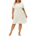 thumbnail image 1 of Camisón de talgrande pamujer Vestido de dormir de cuello redondo de mancorcon patrón elástico blanco 2X, 1 of 7