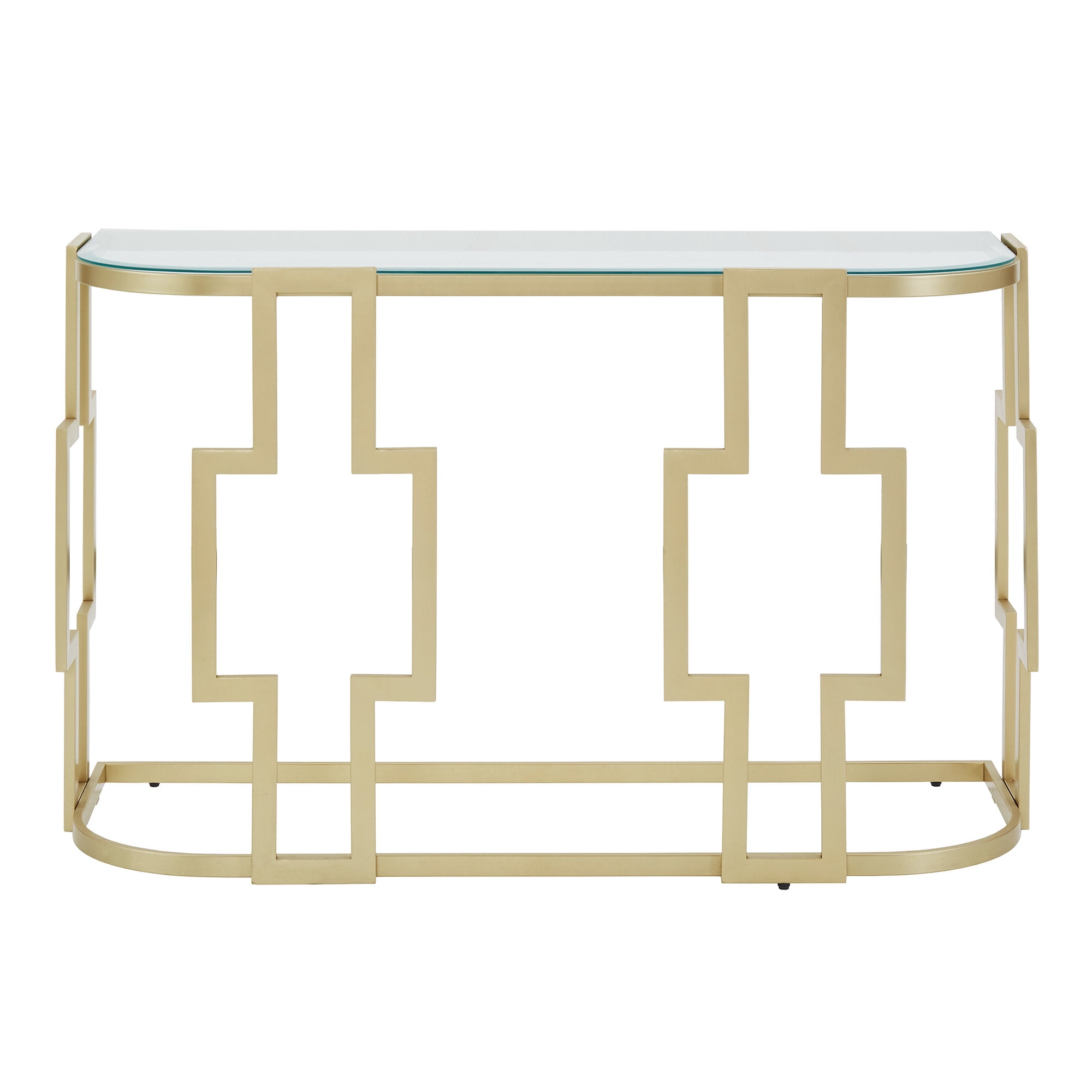 Weston Home Cava 48" Console Table, Matte Gold Finish, Clear Glass Top