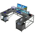thumbnail image 2 of Dextrus L Shaped Desk with Power Outlets & LED Lights, Reversible Computer Desk with Drawers & Storage Shelves, Large U Shaped Desk, 2 Person Corner Office Desk for Home Office,Gray, 2 of 13
