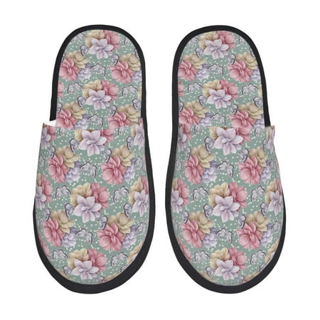 Balery Watercolor Butterflies Slient Indoor Furry Fleece Comfort House Shoes Soft Non-Slip Home Shoes Cotton slippers House Slippers-- Medium