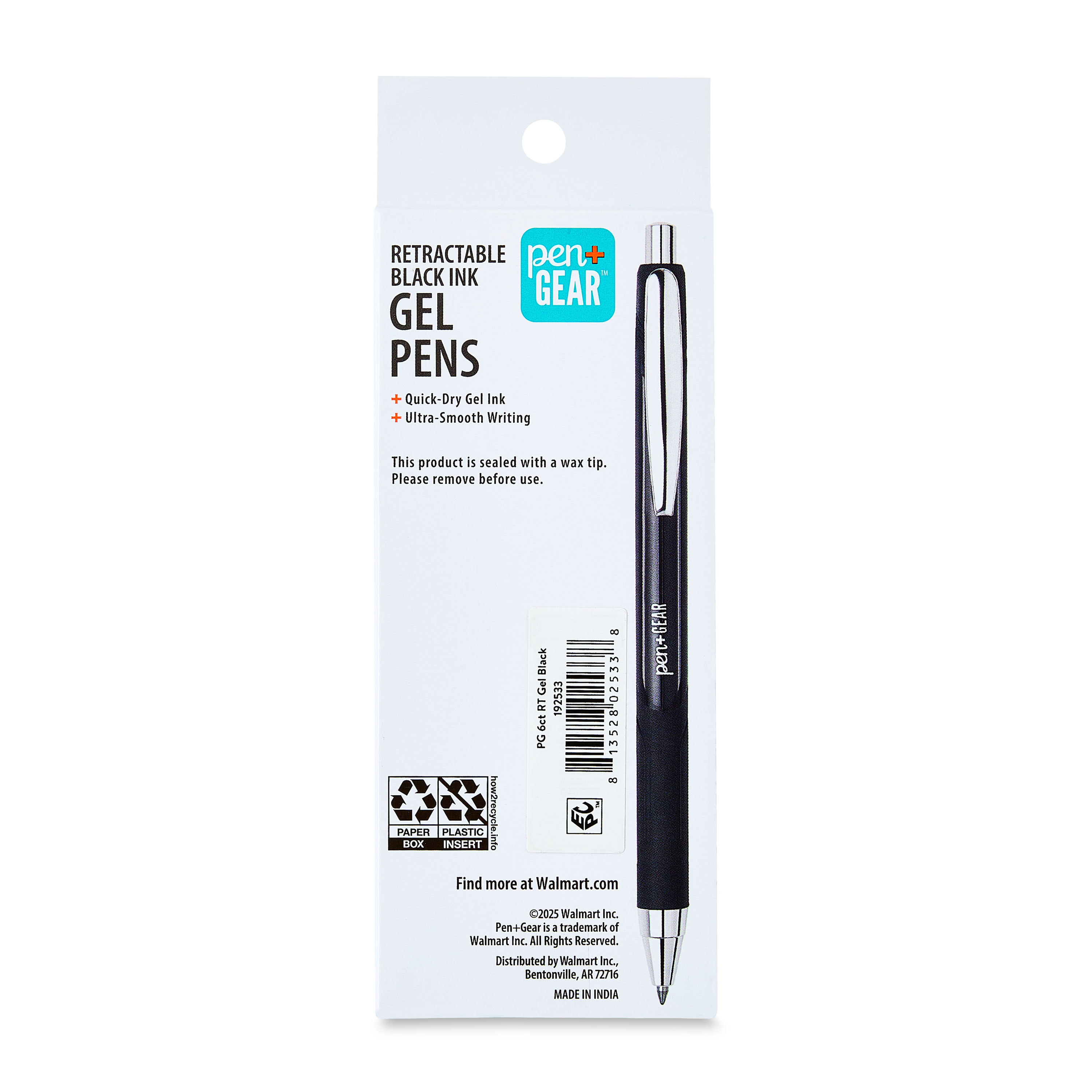 Plumas de gel retráctiles Pen+Gear, punta media, 0.7 mm, negro, 2 unidades 2