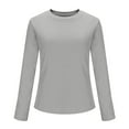 thumbnail image 4 of ZHYou No Boundaries Womens Tops,Ribbed Knit Crop,Long Sleeve,Crew Neck,Stretchy,Form Fitting Casual Basic Tee Shirts,Gray,Size 2XL, 4 of 7