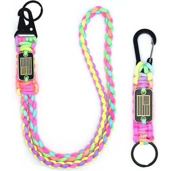 Jinswick 2 Pcs Heavy Duty Braided Paracord Lanyard Keychain , Parachute Rope Necklace Keychains, Braided Strong Lanyard for Outdoor Activities, Camera, Keys, Whistle, Traveling