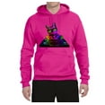 thumbnail image 2 of Neon Retro Rainbow DJ MC Hip Hop Cat | Mens Cat Lover Hooded Sweatshirt Graphic Hoodie, Fuschia, Small, 2 of 4