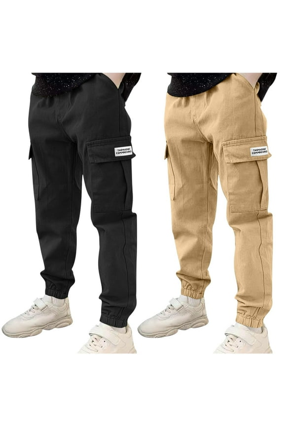 Toddler Boys 2 Pack Pull On Cargo Pants Casual Loose Straight Leg Lounge Pants Size 3-14T
